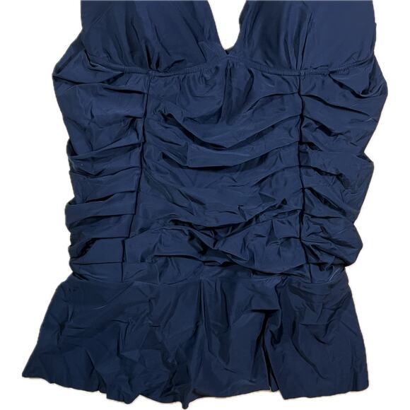 Black V Neck Ruched One Piece Swimsuit Skirted Tummy Control Swimwear Womens 4X - Picture 3 of 10